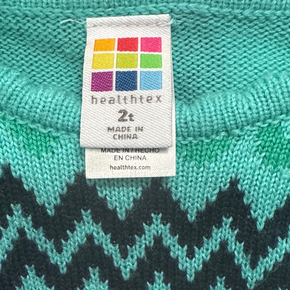 Healthtex Teal and Pink Chevron Sweater Dress - Picture 7 of 8
